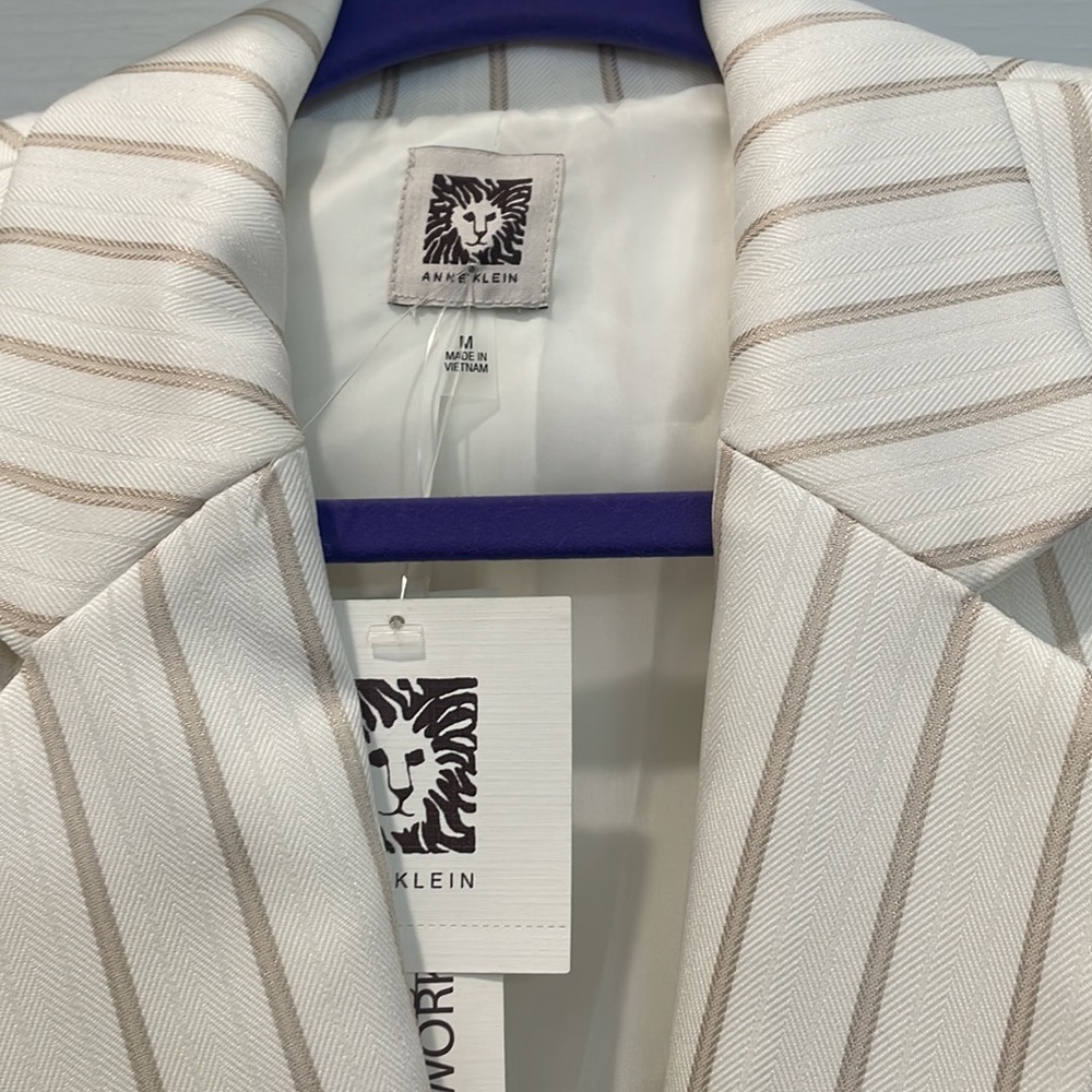 Anne Klein Blazer Jacket in Cream with Tan stripes. NWT - Picture 5 of 13
